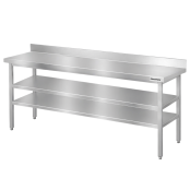 Table de travail en inox Bar 2000x500 mm avec 3 étagères inférieures et dosseret PREMIUM - GOLDINOX