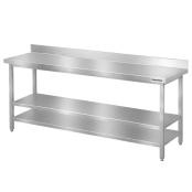 Table de travail en inox Bar 2000x800 mm avec 3 étagères inférieures et dosseret PREMIUM - GOLDINOX