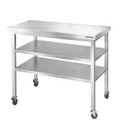 Table de travail en inox Bar 1000x600 mm avec 3 étagères inférieures sur roulettes PREMIUM - GOLDINOX