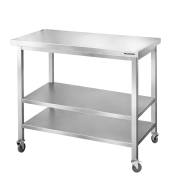 Table de travail en inox Bar 1200x600 mm avec 3 étagères inférieures sur roulettes PREMIUM - GOLDINOX