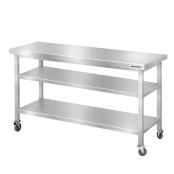 Table de travail en inox Bar 1600x700 mm avec 3 étagères inférieures sur roulettes PREMIUM - GOLDINOX