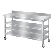 Table de travail en inox Bar 1500x500 mm avec 3 étagères inférieures et dosseret sur roulettes PREMIUM - GOLDINOX