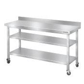Table de travail en inox Bar 1600x700 mm avec 3 étagères inférieures et dosseret sur roulettes PREMIUM - GOLDINOX