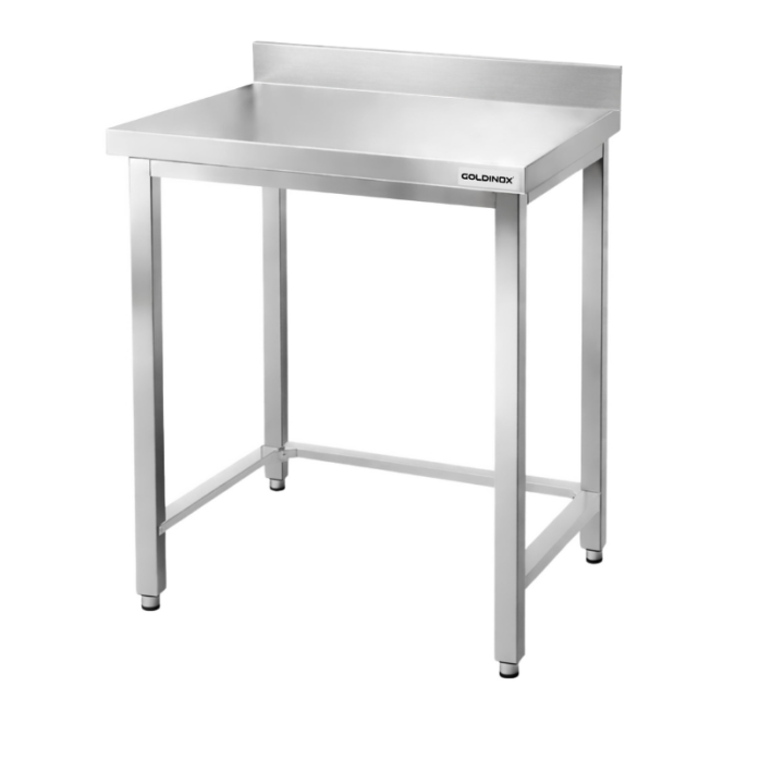 Table de travail en inox Bar 600x600 mm avec renfort et dosseret PREMIUM - GOLDINOX