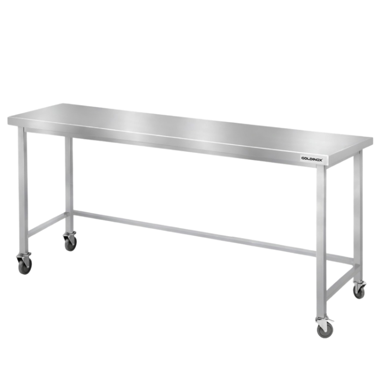 Table de travail en inox Bar 1800x700 mm avec renfort sur roulettes PREMIUM - GOLDINOX