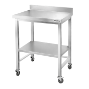Table de travail en inox Bar 500x500 mm avec renfort et dosseret sur roulettes PREMIUM - GOLDINOX