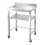 Table de travail en inox Bar 800x500 mm avec renfort et dosseret sur roulettes PREMIUM - GOLDINOX