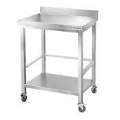 Table de travail en inox Bar 800x500 mm avec renfort et dosseret sur roulettes PREMIUM - GOLDINOX