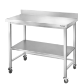 Table de travail en inox Bar 1000x700 mm avec renfort et dosseret sur roulettes PREMIUM - GOLDINOX