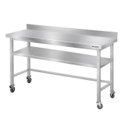 Table de travail en inox Bar 1500x500 mm avec renfort et dosseret sur roulettes PREMIUM - GOLDINOX