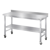 Table de travail en inox Bar 1500x500 mm avec renfort et dosseret sur roulettes PREMIUM - GOLDINOX