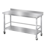 Table de travail en inox Bar 1500x700 mm avec renfort et dosseret sur roulettes PREMIUM - GOLDINOX