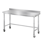 Table de travail en inox Bar 1500x800 mm avec renfort et dosseret sur roulettes PREMIUM - GOLDINOX