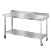 Table de travail en inox Bar 1500x800 mm avec renfort et dosseret sur roulettes PREMIUM - GOLDINOX