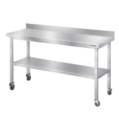 Table de travail en inox Bar 1500x800 mm avec renfort et dosseret sur roulettes PREMIUM - GOLDINOX