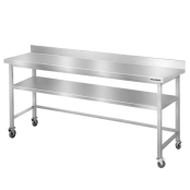 Table de travail en inox Bar 1800x700 mm avec renfort et dosseret sur roulettes PREMIUM - GOLDINOX