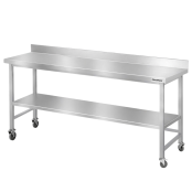 Table de travail en inox Bar 1800x800 mm avec renfort et dosseret sur roulettes PREMIUM - GOLDINOX