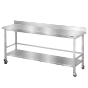 Table de travail en inox Bar 2000x500 mm avec renfort et dosseret sur roulettes PREMIUM - GOLDINOX