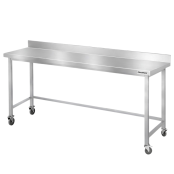Table de travail en inox Bar 2000x800 mm avec renfort et dosseret sur roulettes PREMIUM - GOLDINOX