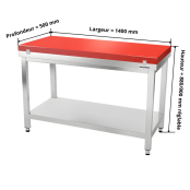Table de travail en inox 1400x500 mm avec plaque de découpe rouge PREMIUM - GOLDINOX