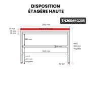 Table de travail en inox 2000x500 mm avec plaque de découpe rouge PREMIUM - GOLDINOX