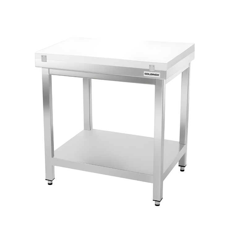Table de travail en inox 800x500 mm avec plaque de découpe blanche PREMIUM - GOLDINOX