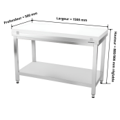 Table de travail en inox 1500x500 mm avec plaque de découpe blanche PREMIUM - GOLDINOX