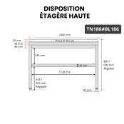 Table de travail en inox 1800x600 mm avec plaque de découpe blanche PREMIUM - GOLDINOX