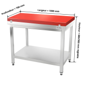 Table de travail en inox 1000x700 mm avec plaque de découpe rouge PREMIUM - GOLDINOX
