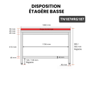 Table de travail en inox 1800x700 mm avec plaque de découpe rouge PREMIUM - GOLDINOX