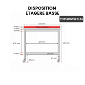 Table de travail en inox 500x500 mm avec plaque de découpe rouge sur roulettes PREMIUM - GOLDINOX