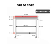 Table de travail en inox 700x500 mm avec plaque de découpe rouge sur roulettes PREMIUM - GOLDINOX