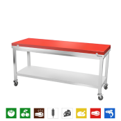 Table de travail en inox 2000x500 mm avec plaque de découpe rouge sur roulettes PREMIUM - GOLDINOX