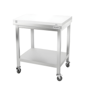 Table de travail en inox 600x500 mm avec plaque de découpe blanche sur roulettes PREMIUM - GOLDINOX
