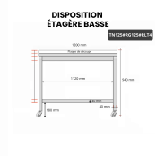 Table de travail en inox 1200x500 mm avec plaque de découpe blanche sur roulettes PREMIUM - GOLDINOX