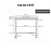 Table de travail en inox 1200x500 mm avec plaque de découpe blanche sur roulettes PREMIUM - GOLDINOX