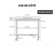 Table de travail en inox 1600x500 mm avec plaque de découpe blanche sur roulettes PREMIUM - GOLDINOX