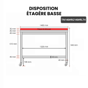 Table de travail en inox 1400x600 mm avec plaque de découpe rouge sur roulettes PREMIUM - GOLDINOX