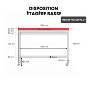 Table de travail en inox 1800x600 mm avec plaque de découpe rouge sur roulettes PREMIUM - GOLDINOX