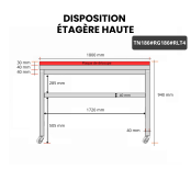 Table de travail en inox 1800x600 mm avec plaque de découpe rouge sur roulettes PREMIUM - GOLDINOX