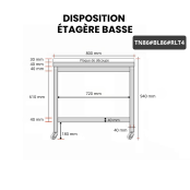 Table de travail en inox 800x600 mm avec plaque de découpe blanche sur roulettes PREMIUM - GOLDINOX