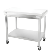 Table de travail en inox 1000x600 mm avec plaque de découpe blanche sur roulettes PREMIUM - GOLDINOX