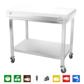 Table de travail en inox 1000x600 mm avec plaque de découpe blanche sur roulettes PREMIUM - GOLDINOX