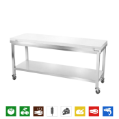 Table de travail en inox 1800x600 mm avec plaque de découpe blanche sur roulettes PREMIUM - GOLDINOX