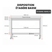 Table de travail en inox 1800x600 mm avec plaque de découpe blanche sur roulettes PREMIUM - GOLDINOX