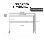 Table de travail en inox 2000x600 mm avec plaque de découpe blanche sur roulettes PREMIUM - GOLDINOX