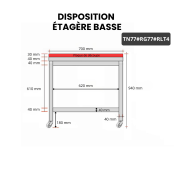 Table de travail en inox 700x700 mm avec plaque de découpe rouge sur roulettes PREMIUM - GOLDINOX