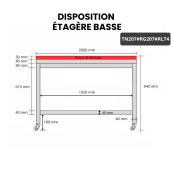 Table de travail en inox 2000x700 mm avec plaque de découpe rouge sur roulettes PREMIUM - GOLDINOX