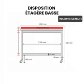 Table de travail en inox 1200x800 mm avec plaque de découpe rouge sur roulettes PREMIUM - GOLDINOX