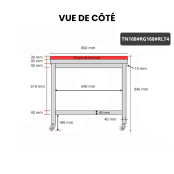 Table de travail en inox 1600x800 mm avec plaque de découpe rouge sur roulettes PREMIUM - GOLDINOX